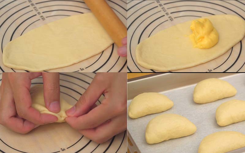 Cách làm bánh mì sữa nhân kem trứng bằng chảo không cần lò 06