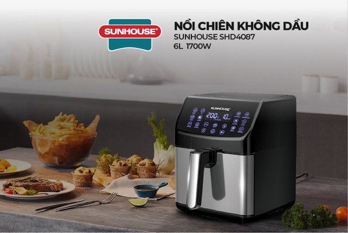 Bảng điều khiển của nồi chiên không dầu hiển thị chế độ sấy và thời gian, phục vụ việc rang yến mạch.