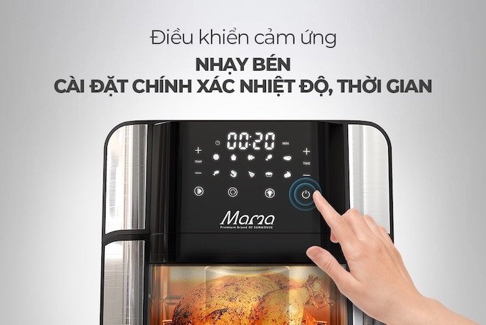 Bảng điều khiển điện tử của nồi chiên không dầu tiện lợi khi rán phồng tôm