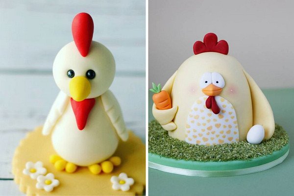 Bánh kem hình con gà hoạt hình ngộ nghĩnh, màu sắc tươi sáng cho bé