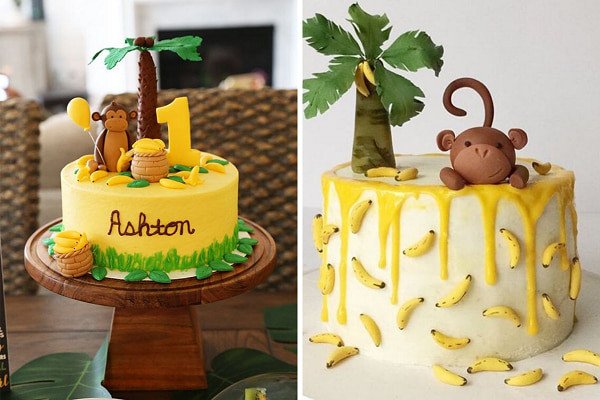 Bánh sinh nhật hình khỉ cùng chuối