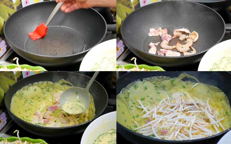 Bát bột bánh xèo đã pha sẵn để làm vỏ bánh giòn tan