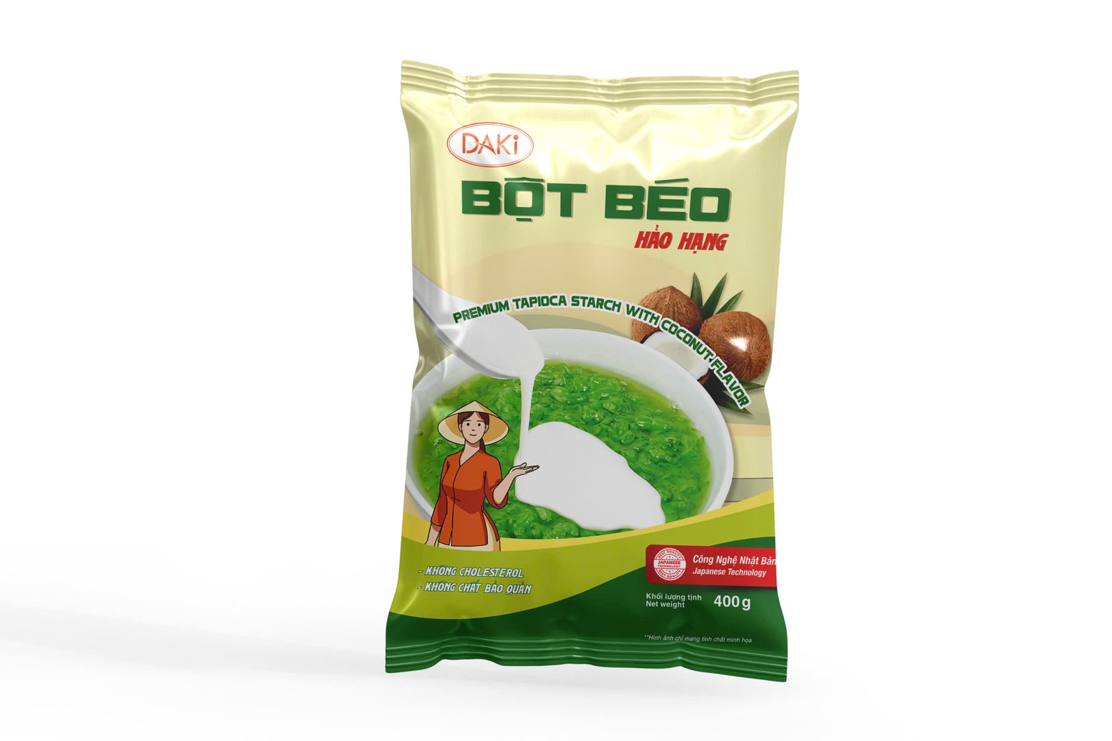 Bột béo Daki được đóng gói tiện lợi, đảm bảo vệ sinh an toàn thực phẩm