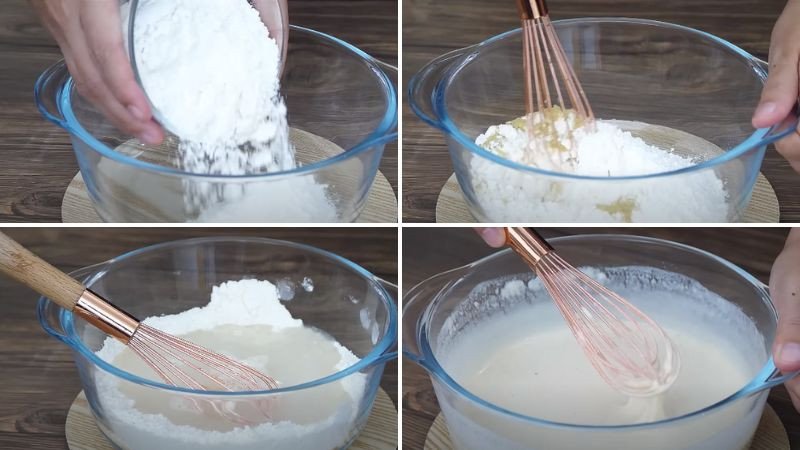 Bột chiên giòn đã pha sẵn trong bát, sẵn sàng cho món chiên