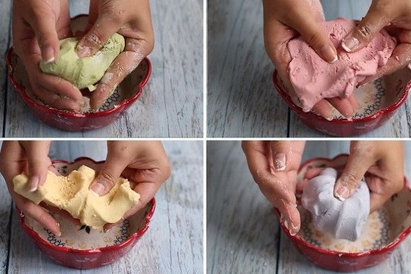 Cách Làm Bánh Trôi Bánh Chay Ngũ Sắc Chuẩn Vị, Đẹp Mắt Bột nếp được chia phần tạo màu cho bánh trôi bánh chay