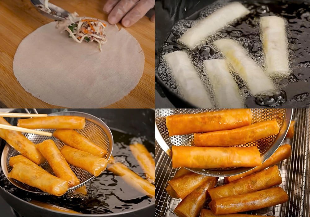 Các bước cuộn chả giò tôm thịt khoai môn