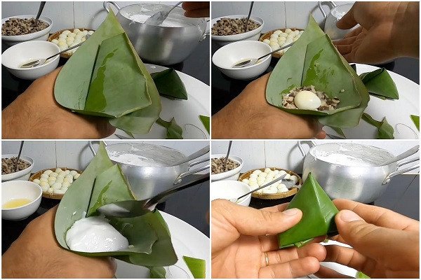 Các bước gói bánh giò truyền thống bằng lá chuối xanh mướt