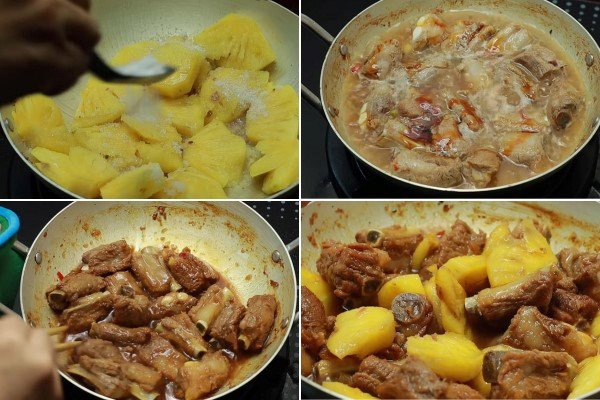 Các bước kho sườn non với khóm đơn giản