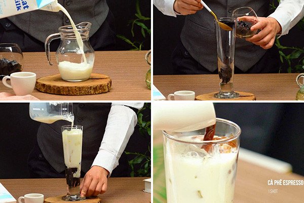 Các bước pha chế latte sương sáo thơm ngon