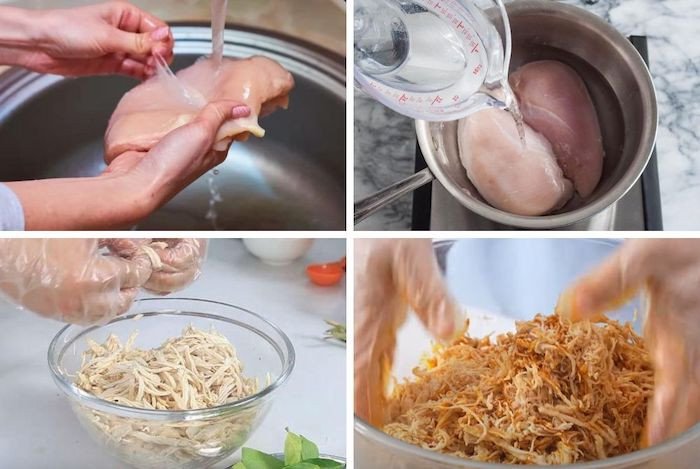 Các bước sơ chế ruốc thịt gà