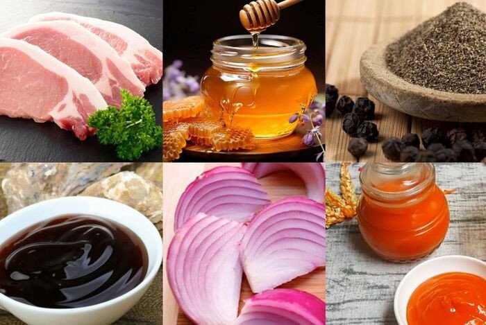 Các loại gia vị phong phú cần thiết để chế biến món thịt heo nướng mật ong đậm đà bằng nồi chiên không dầu