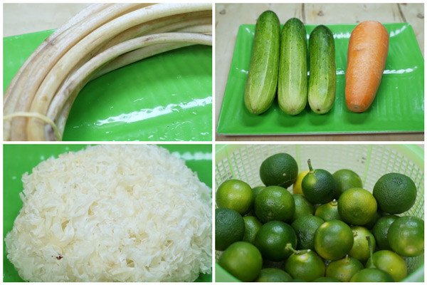 Các loại nguyên liệu tươi ngon chuẩn bị cho món gỏi ngó sen chay