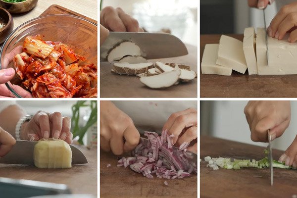Các loại rau củ tươi ngon sẵn sàng cho món canh kim chi chay