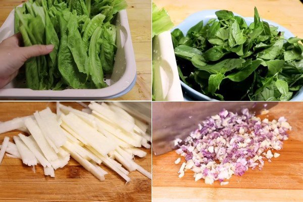 Các loại rau củ tươi ngon sơ chế để làm bò bía