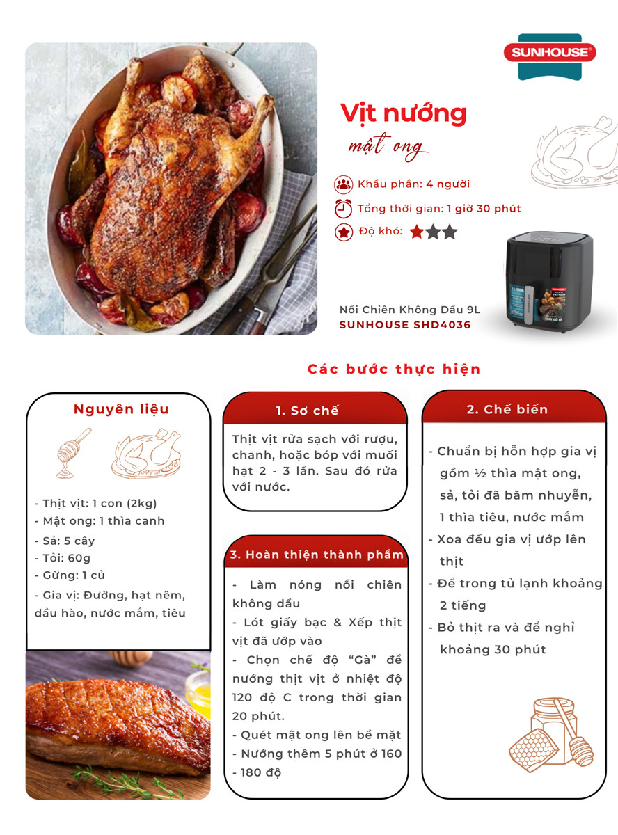 Các nguyên liệu cần thiết cho món vịt nướng mật ong chuẩn vị