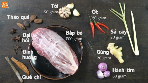 Các nguyên liệu chuẩn bị cho món bắp bò ngâm nước mắm hấp dẫn