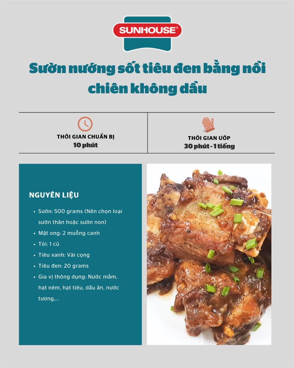 Các nguyên liệu chuẩn bị cho món sườn nướng sốt tiêu đen hấp dẫn