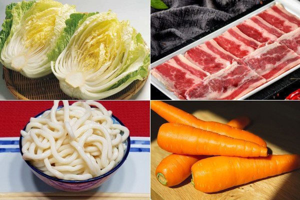 Các nguyên liệu đa dạng cho món mì udon xào thịt bò