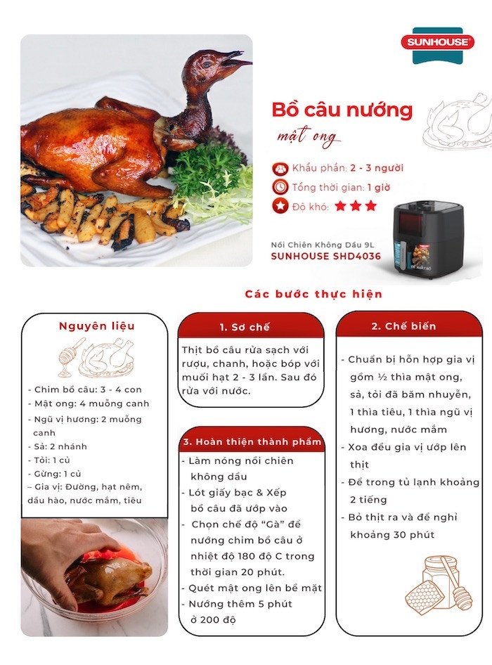 Các nguyên liệu tươi ngon để chế biến món bồ câu nướng mật ong hấp dẫn