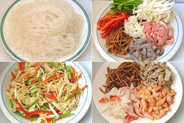 Các nguyên liệu tươi ngon để chuẩn bị món miến xào thập cẩm đầy màu sắc