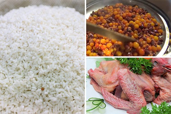 Các nguyên liệu tươi ngon như nếp, chim bồ câu và trứng non được sơ chế cẩn thận cho món xôi.