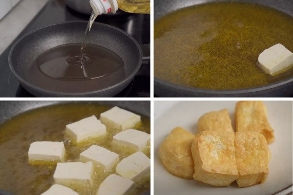 Cách chiên đậu phụ vàng giòn cho món canh cà bung đậu