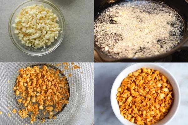 Chảo đậu phộng rang tỏi ớt đang được đảo đều