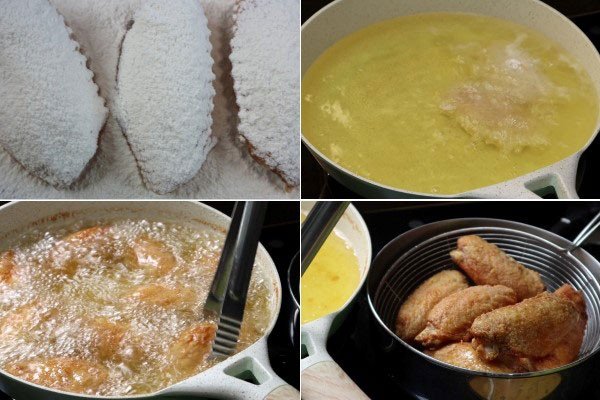 Chiên gà vàng giòn đều với lớp bột mỏng