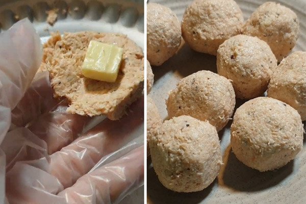 Cho phô mai vào giữa và viên thành hình tròn