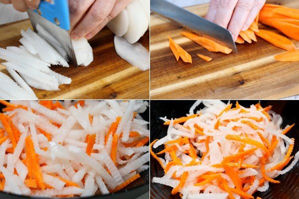 Chuẩn bị dưa chua cà rốt và củ cải trắng giòn ngon cho món cơm tấm chay