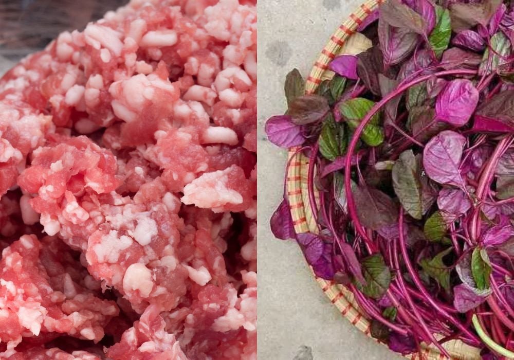 Chuẩn bị nguyên liệu canh rau dền thịt băm