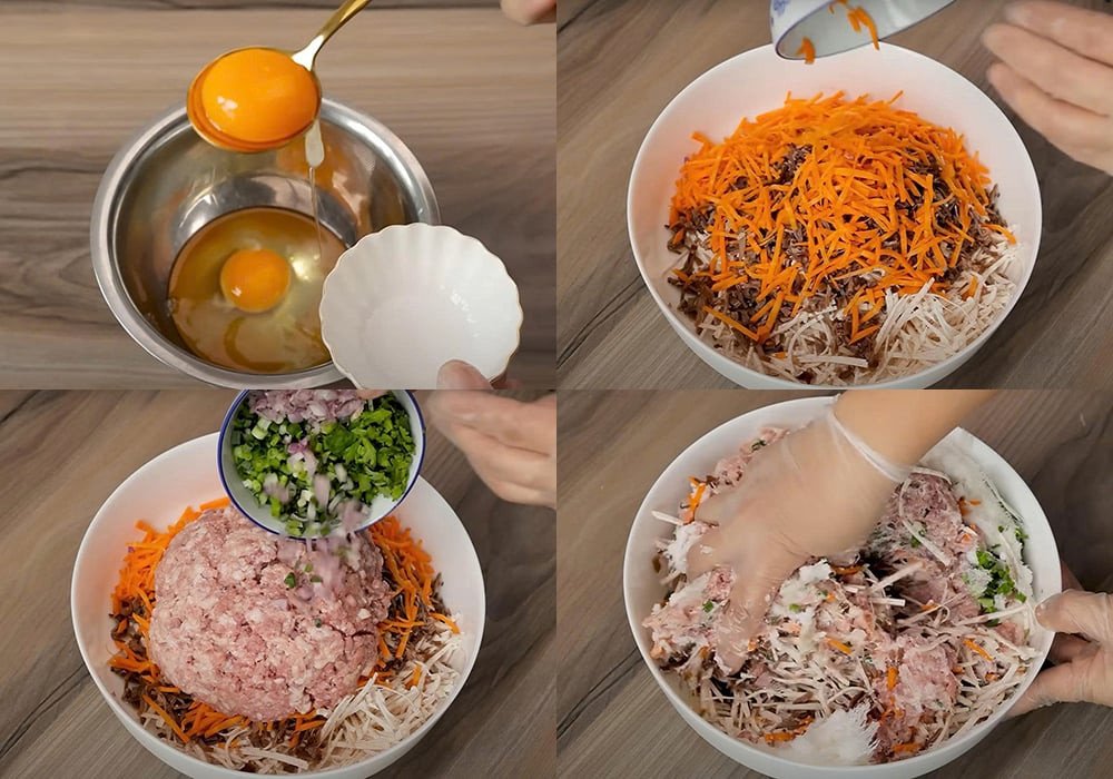 Chuẩn bị nguyên liệu làm chả giò tôm thịt khoai môn