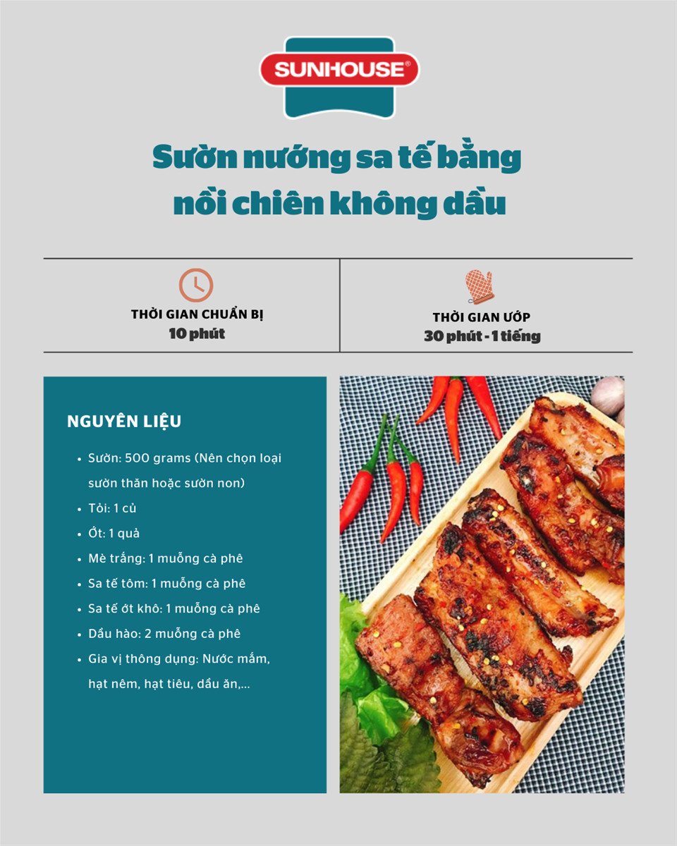 Chuẩn bị nguyên liệu làm sườn nướng sa tế bằng nồi chiên không dầu