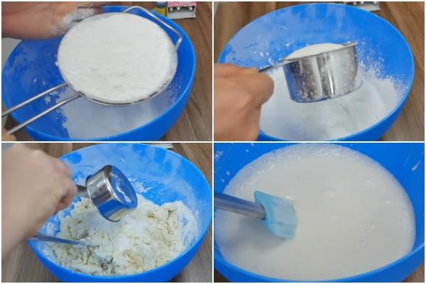 Chuẩn bị nguyên liệu và trộn bột làm bánh bò bằng bột gạo