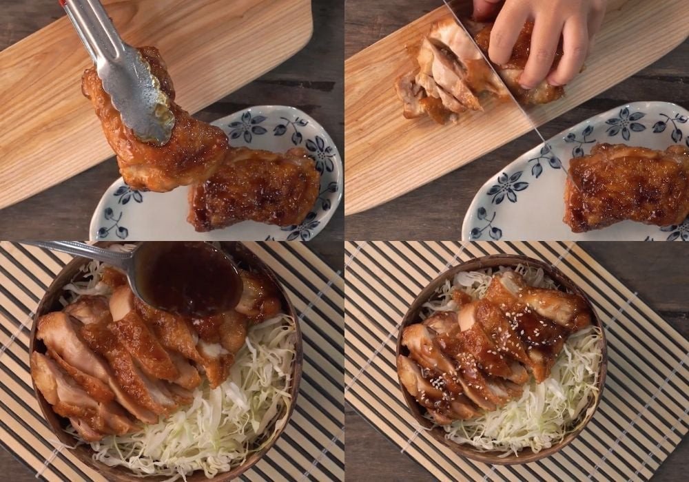 Cơm gà sốt teriyaki kiểu Nhật hoàn chỉnh, thơm ngon