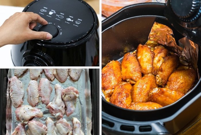 Đặt cánh gà vào khay nướng trong nồi chiên không dầu