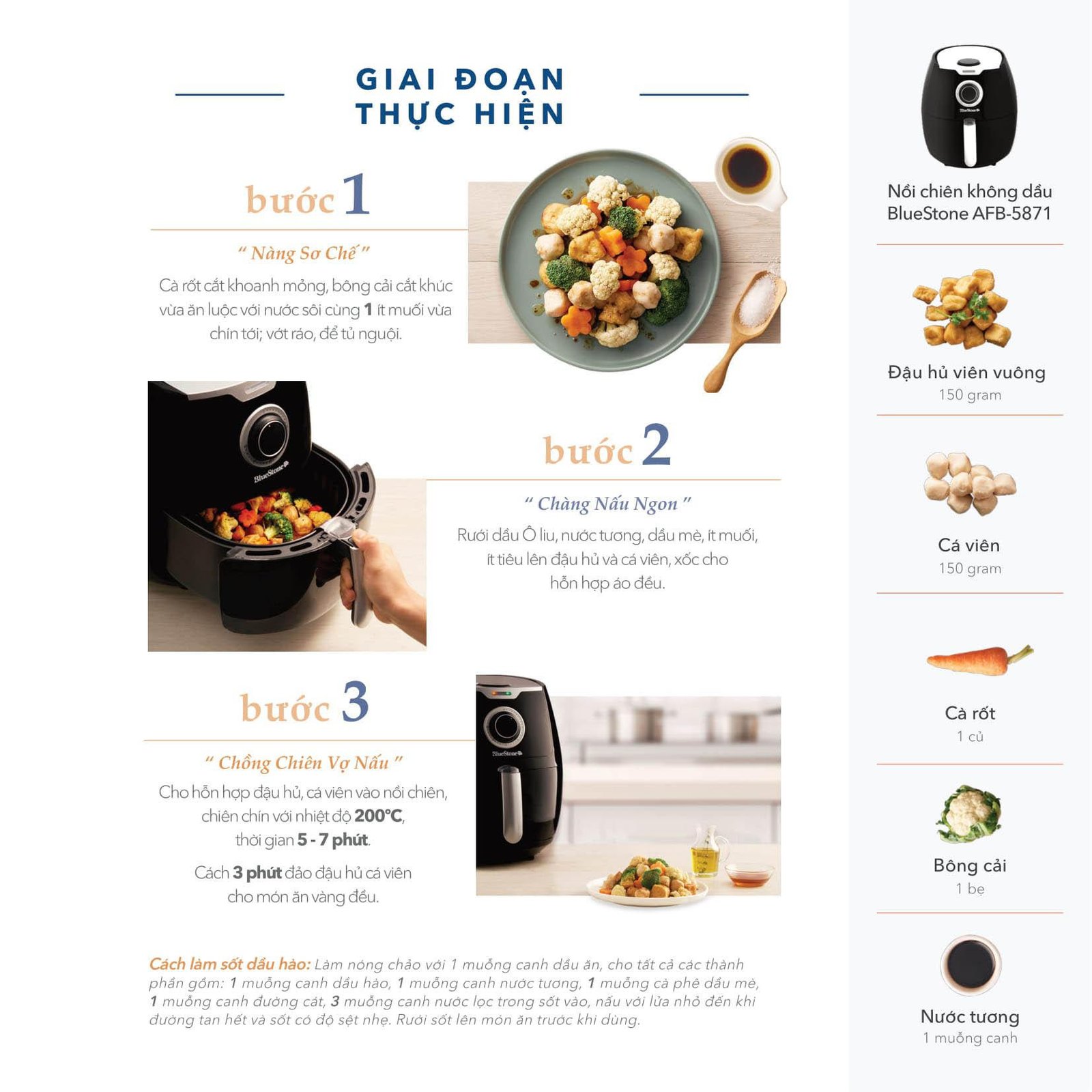 Đậu hũ và cá viên đã tẩm ướp gia vị sẵn sàng cho vào nồi chiên không dầu.