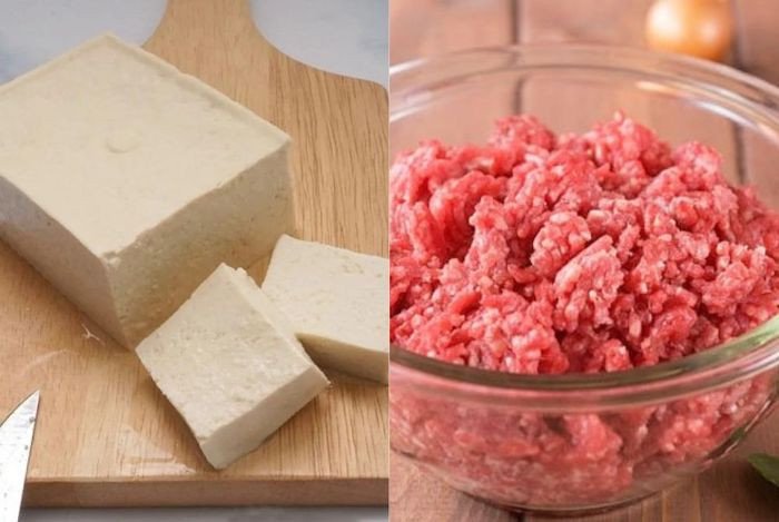 Đậu phụ và thịt heo xay, nguyên liệu chính món đậu nhồi thịt nồi chiên không dầu
