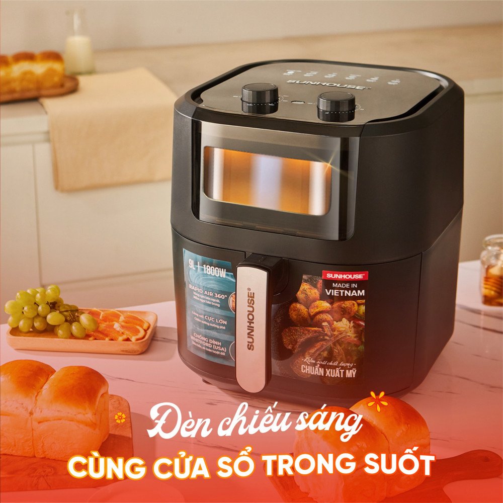 Đèn chiếu sáng và cửa sổ trong suốt của nồi chiên không dầu