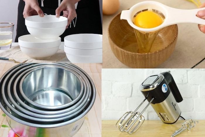 Dụng cụ chuẩn bị làm bánh bông lan ngon bằng nồi chiên không dầu