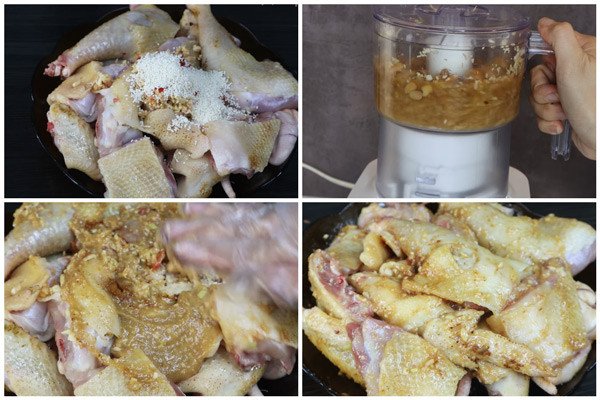 Gia vị xay nhuyễn ướp thịt gà giả cầy đậm đà hương vị