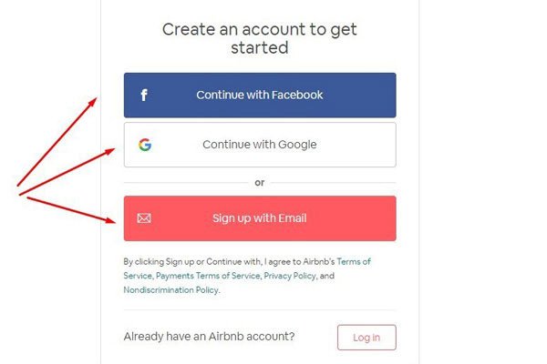 Giao diện đăng ký tài khoản Airbnb cho chủ nhà
