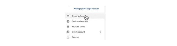 Giao diện lựa chọn tạo kênh YouTube tùy chỉnh