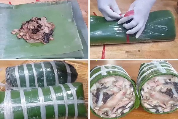 Gói giò thủ truyền thống bằng lá chuối xanh