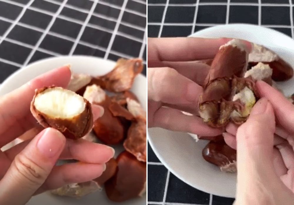 Hạt sầu riêng đã luộc chín và bóc vỏ sẵn sàng chế biến sữa