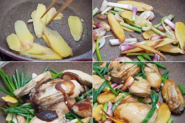 Hàu xào với gừng, hành lá và hành tím
