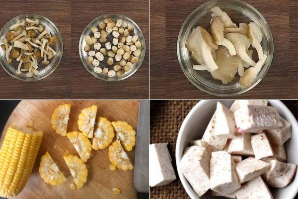 Hình ảnh cận cảnh các loại nấm và rau củ đã được sơ chế sạch sẽ, sẵn sàng cho món lẩu chay