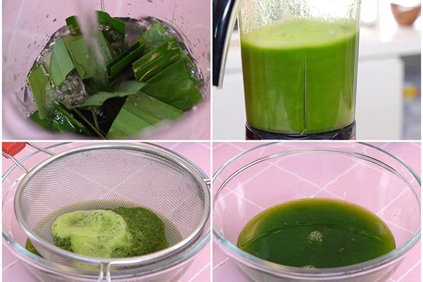 Hình ảnh lá dứa đang được xay nhuyễn để chế biến nước sâm dứa