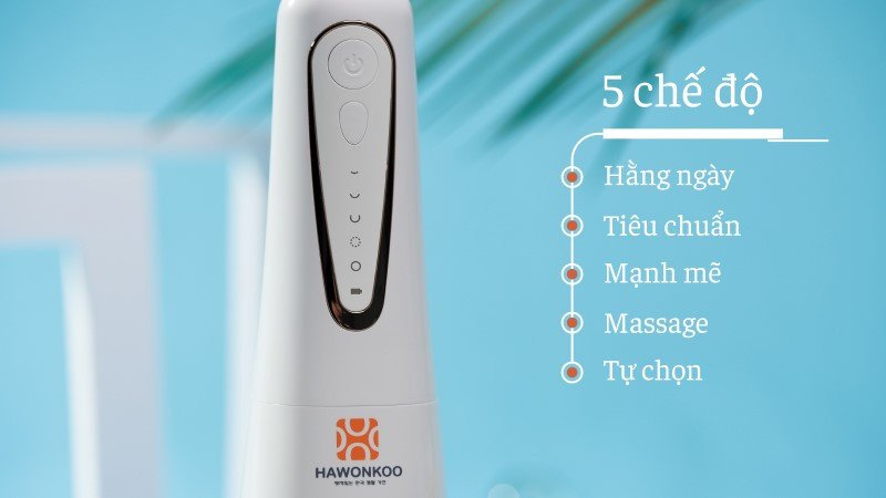 Hình ảnh mô tả các chế độ hoạt động khác nhau của thiết bị tăm nước, từ Daily Mode đến Custom Mode.