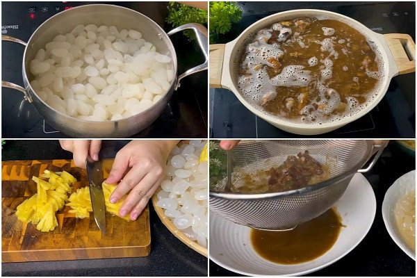 Hình ảnh sơ chế các nguyên liệu đa dạng cho món đá me thập cẩm
